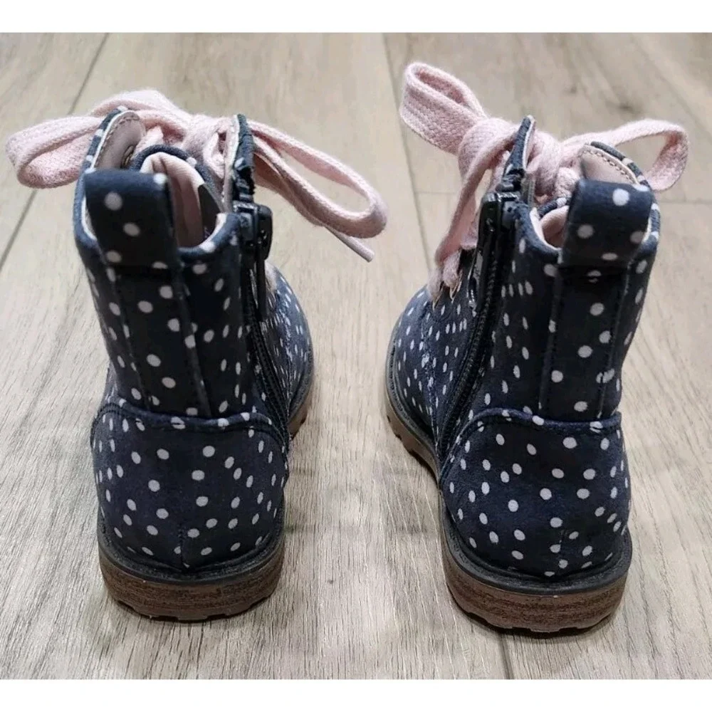 Cat & Jack Girls Toddler Boots With Pink Polka dots Laces Zipper Size 6‎